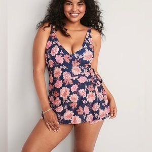 V-Neck Wrap-Front Swimsuit Floral Dress